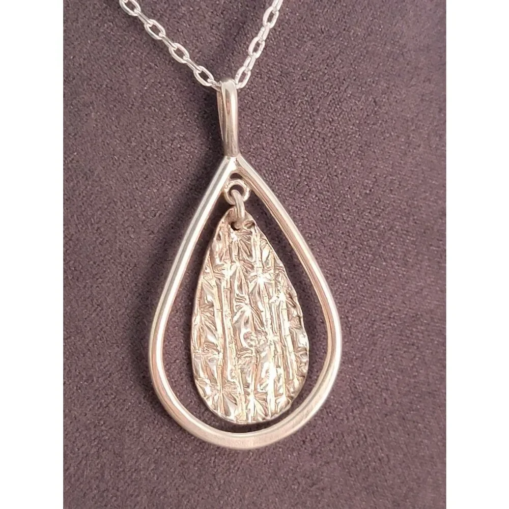 Sterling Silver Artisan Textured Tear Drop Loop Tag Necklace